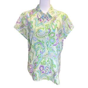 Izod Women's Green Paisley Print Cotton Blouse - Size Large